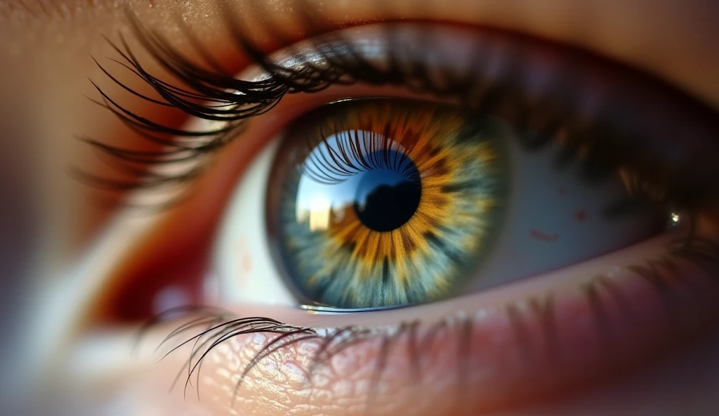 A close-up of eyes with a spiral reflected in the pupils
