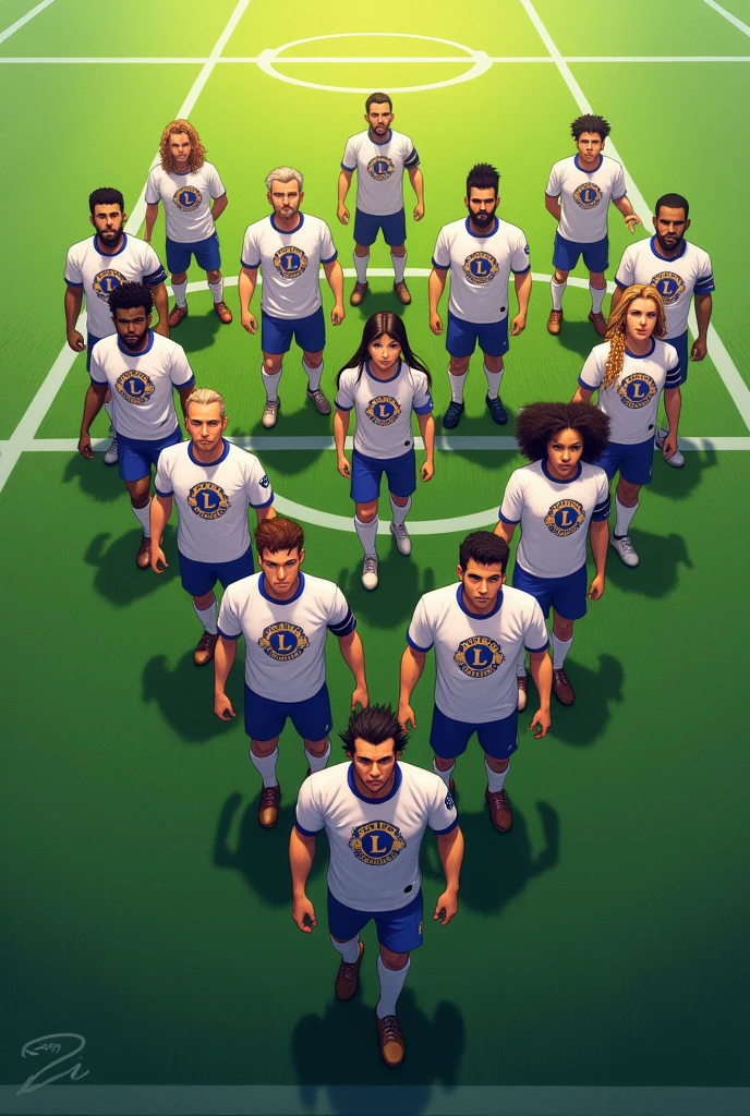 generates a soccer team formation, who have a t-shirt with the Lions International Foundation logo