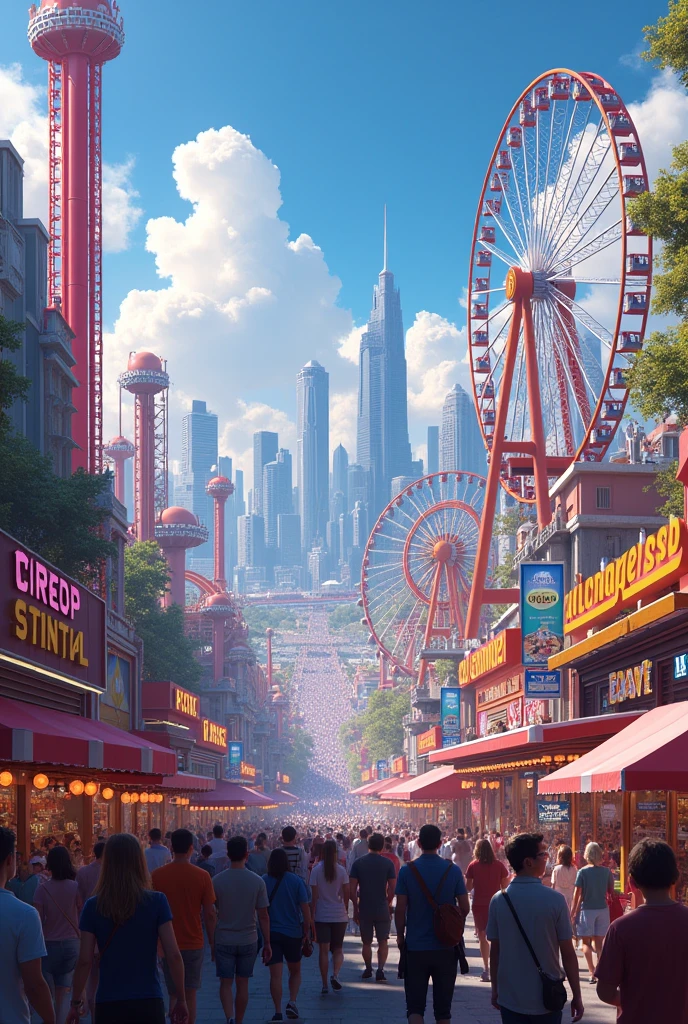 Modern city with amusement park