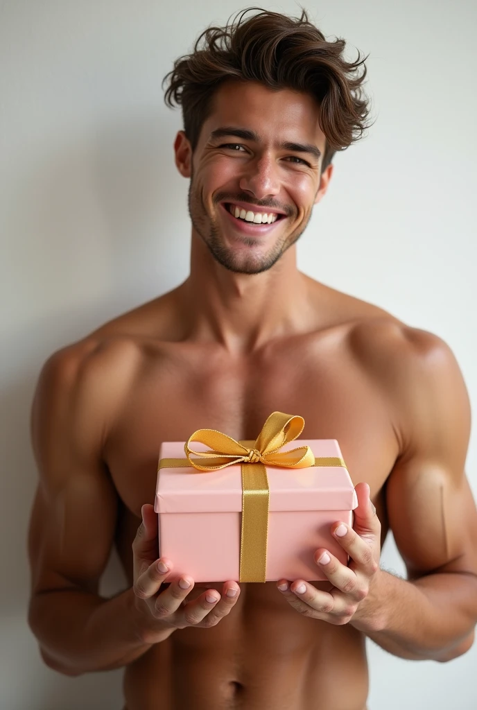 ((best qualityer)), ((work of art)), (detailded) 
1 sexy naked handsome boy smiling holding a birthday present