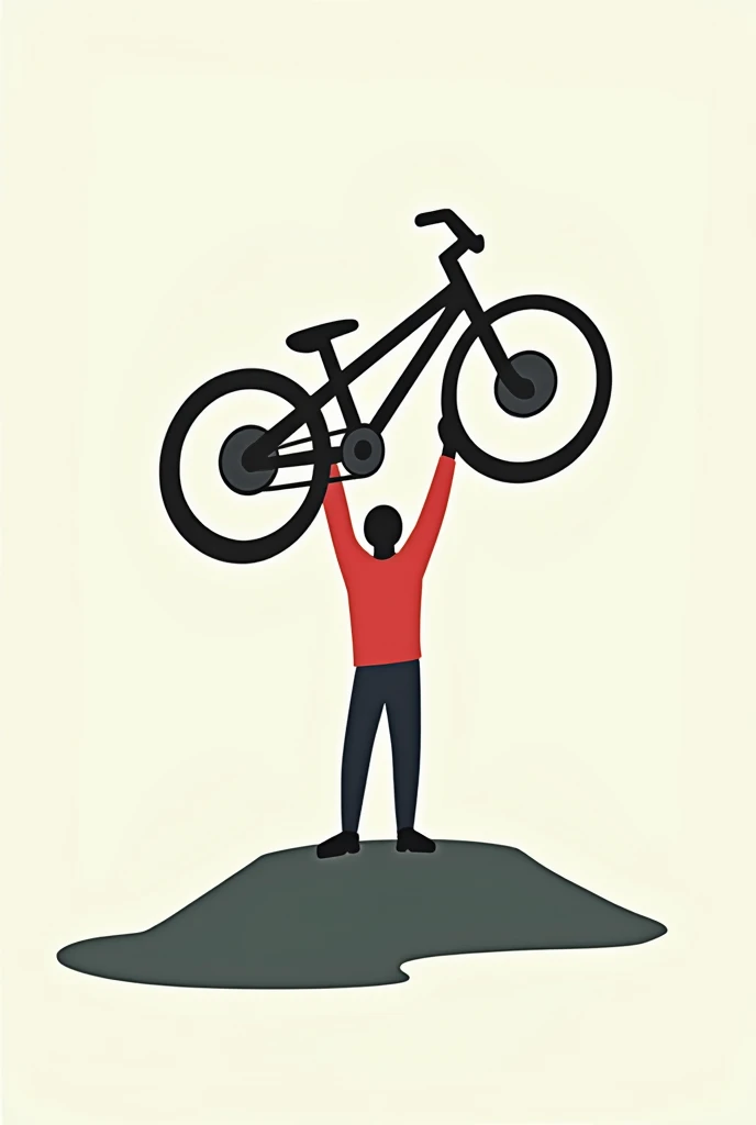 un dessin de bonhomme tenant un VTT de descente au dessus de lui très simple