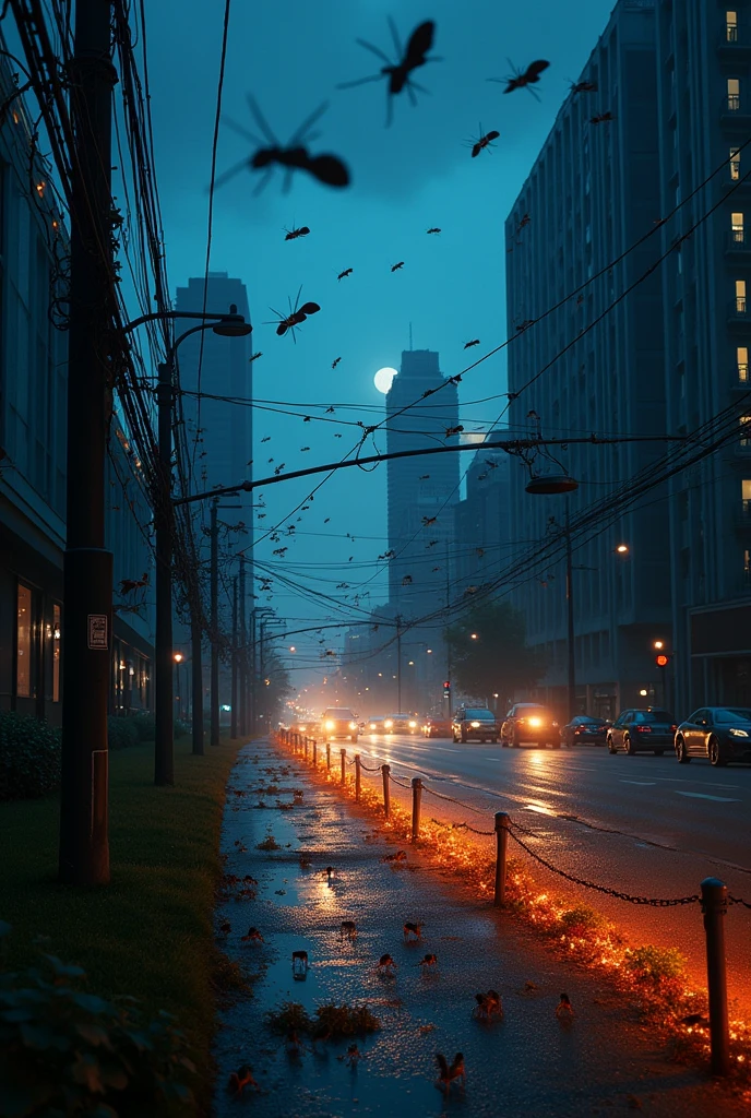 city of São Paulo with nocturnal and heavenly atmosphere, with ants invading the city