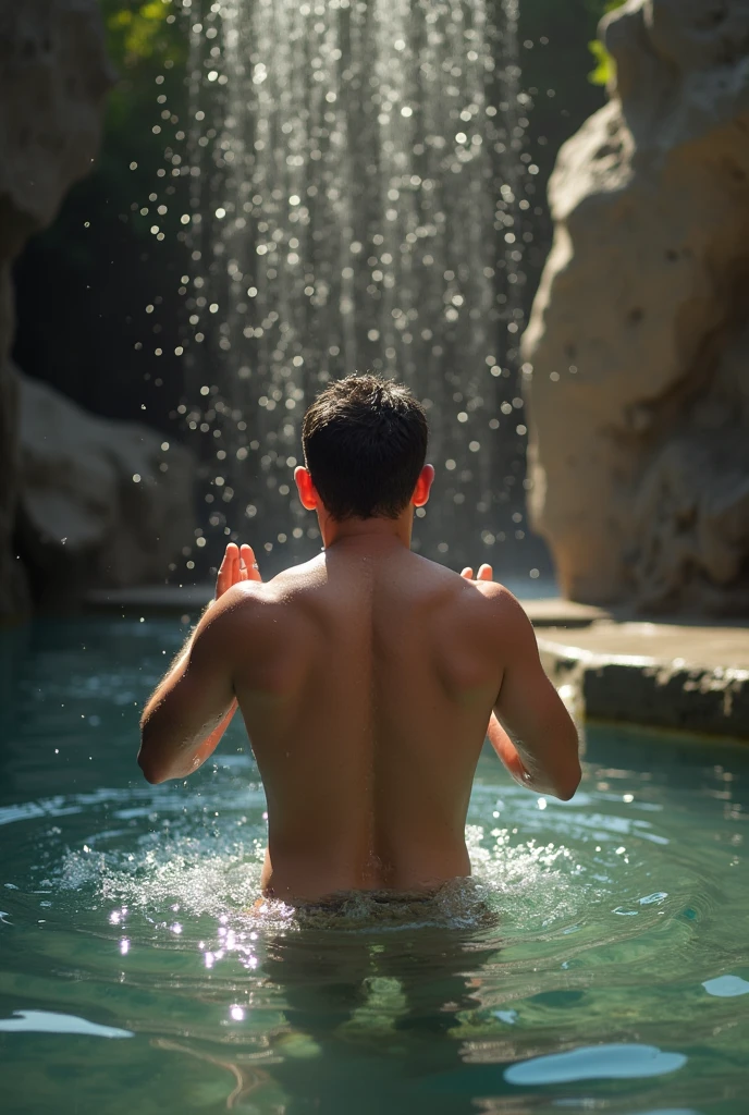 A person being baptized in water