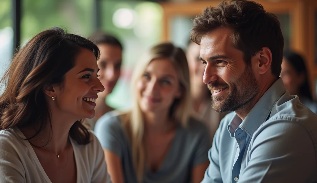 Images that show an emotional connection between people, like someone listening attentively to another person or a group being influenced by a speaker.