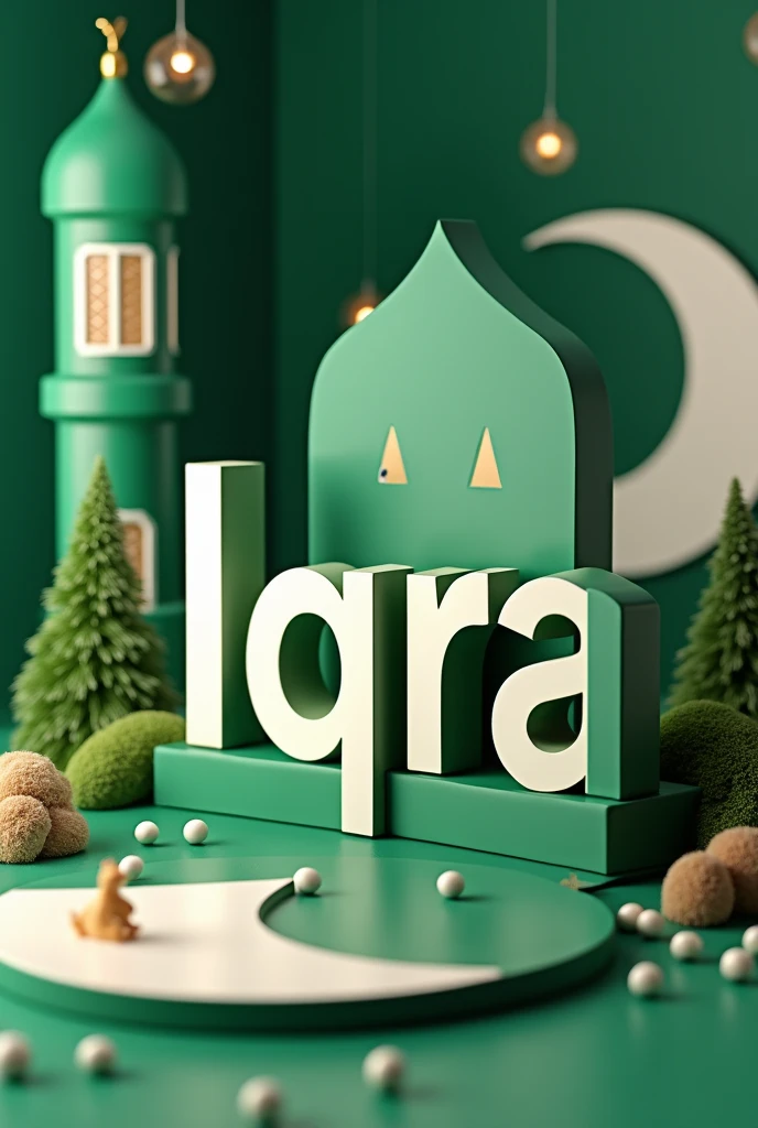 Make a 3d display picture for Pakistan independence day name Iqra 