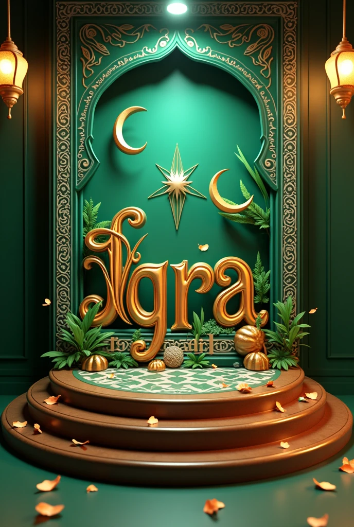 Make a 3d display picture for Pakistan independence day name Iqra 
