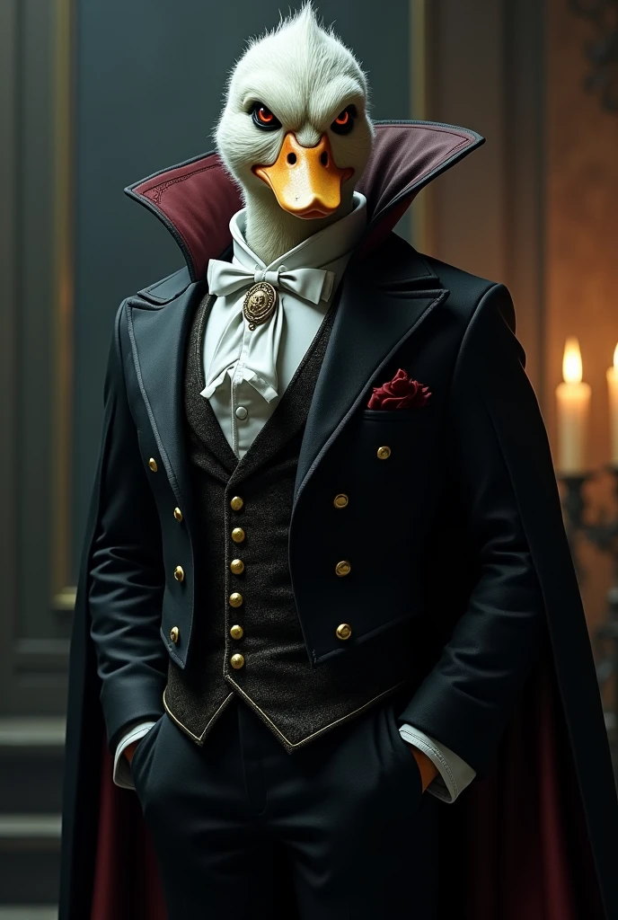 A vampire duck, in count's clothes and human form