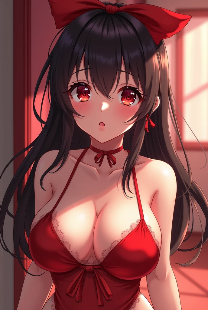 Big boobies woman anime girl and all wet and red