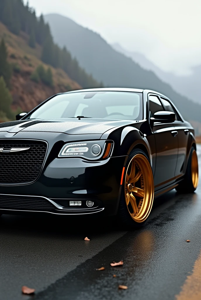 Could you make me a black Chrysler 300C?, with Lamborghini Casiopea rims with gold circles?
