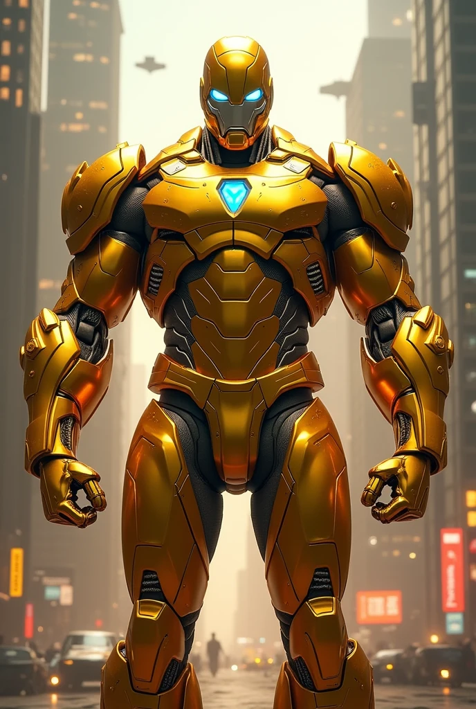 Create an image of golden robotman the DC superhero