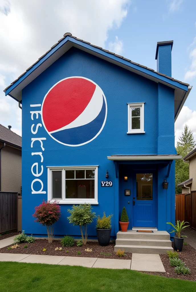 a modern house sponsored and entirely decorated and painted with Pepsi brand
