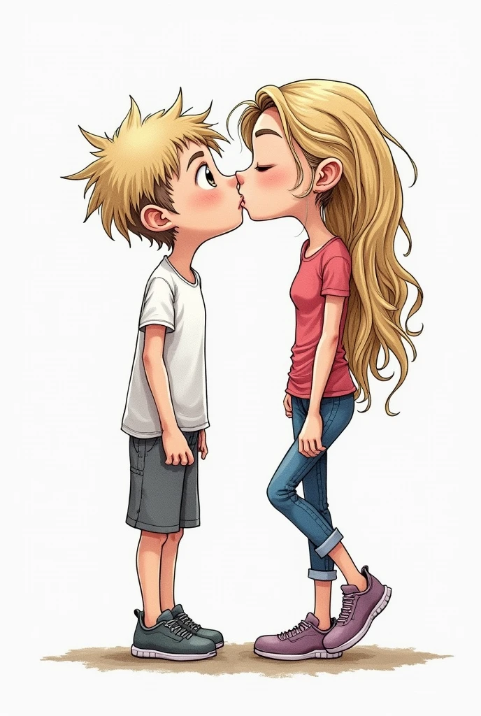 Draw a boy who is kissing Shakira and the boy has an erection
