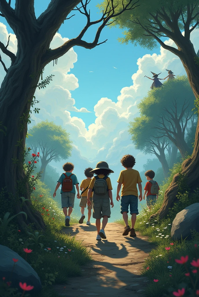 Six boys kiddo walking in the witch and witches land