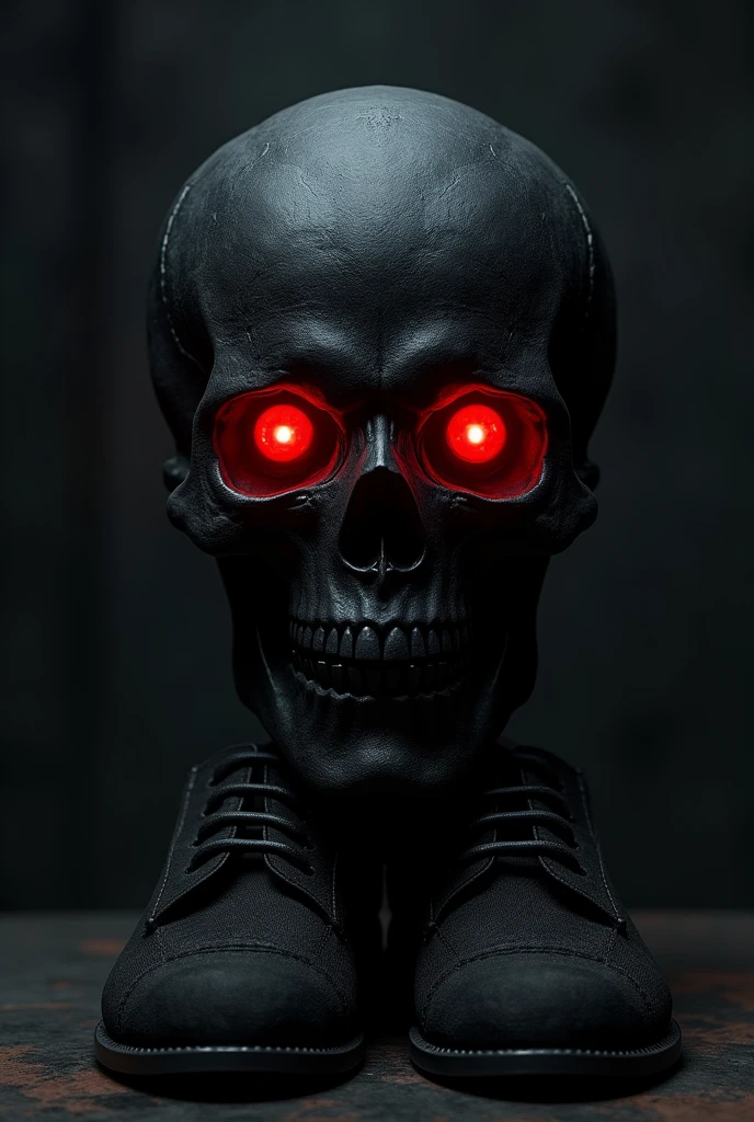 Black skull with red eyes on black shoes