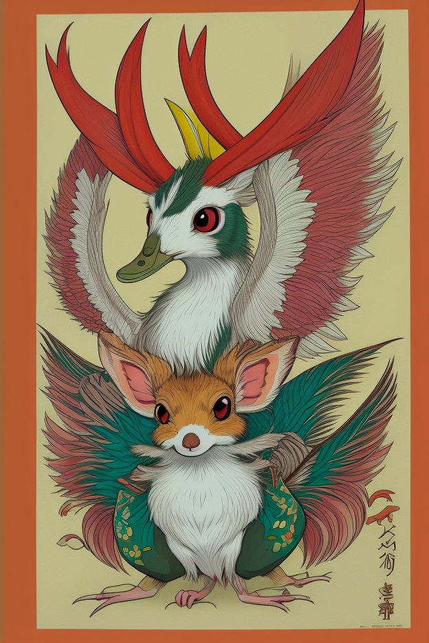 Wolpertinger made of duck + Hase + mouse + In bright colors + Anime to print on request