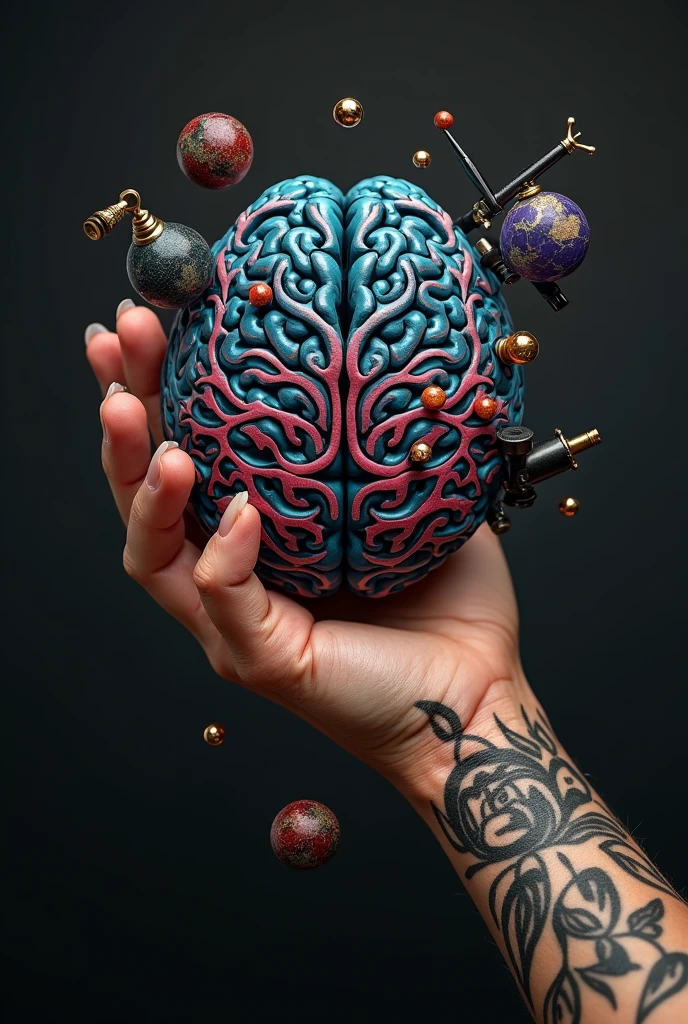 Image of a psychology logo with a tattoo machine in the hand and the tattoo on the back