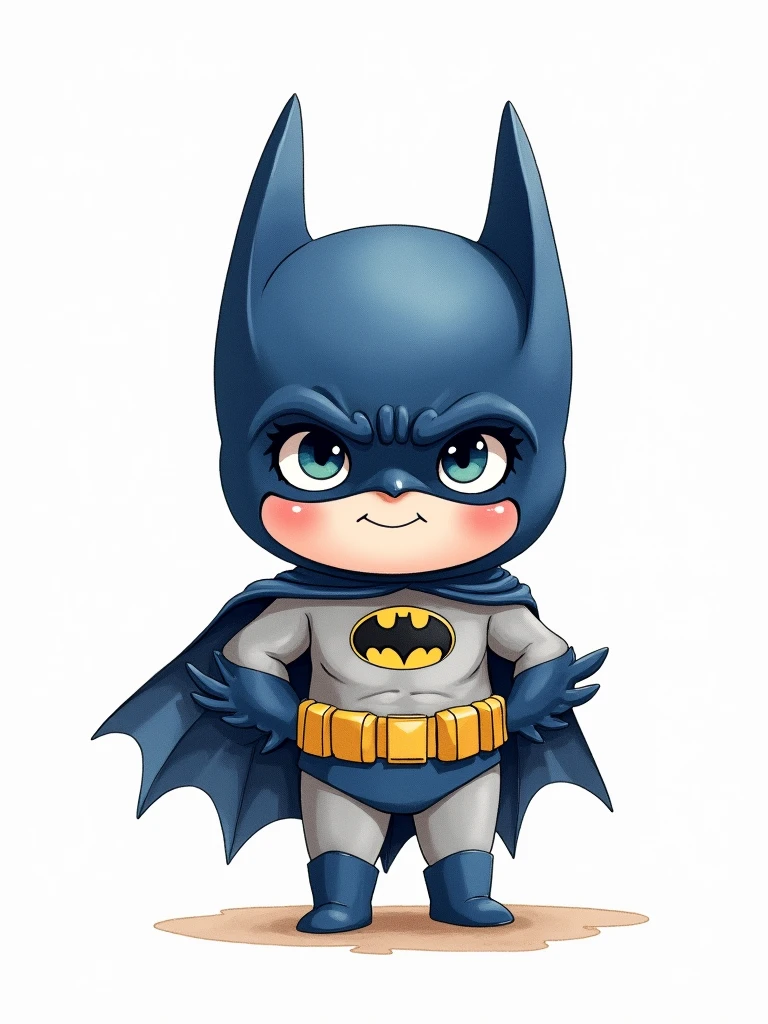 in Chibi style, watercolor, batman, white background