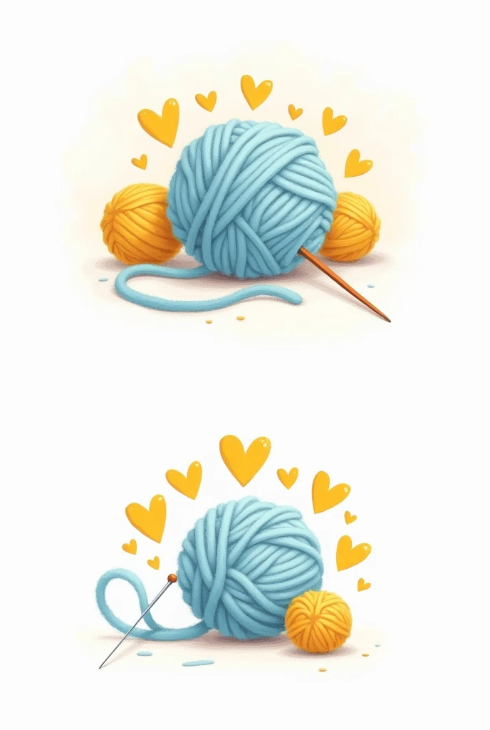 Create a logo for a crochet shop, composing a light blue ball of yarn and yellow hearts. A line with a needle. The name of the store is "Crochet.Lya". Give me more than one option 