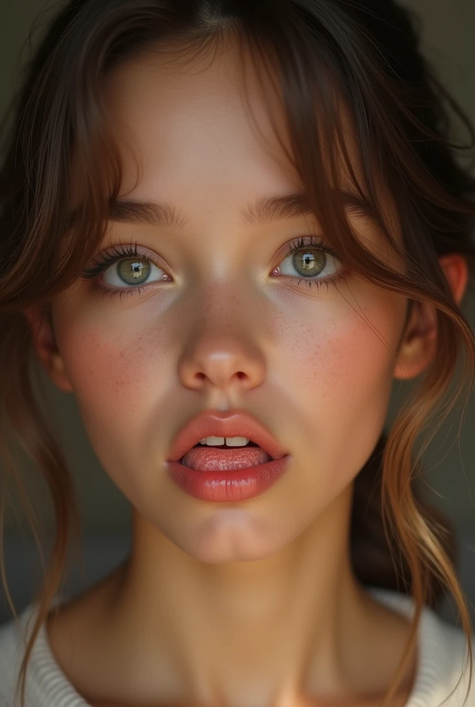 A cute girl with lots of cum in her mouth, detailed portrait, photo-realistic, beautiful detailed eyes, beautiful detailed lips, extremely detailed face and skin, long eyelashes, natural lighting, warm color palette, cinematic composition, highly detailed, hyper realistic, 8K, masterpiece