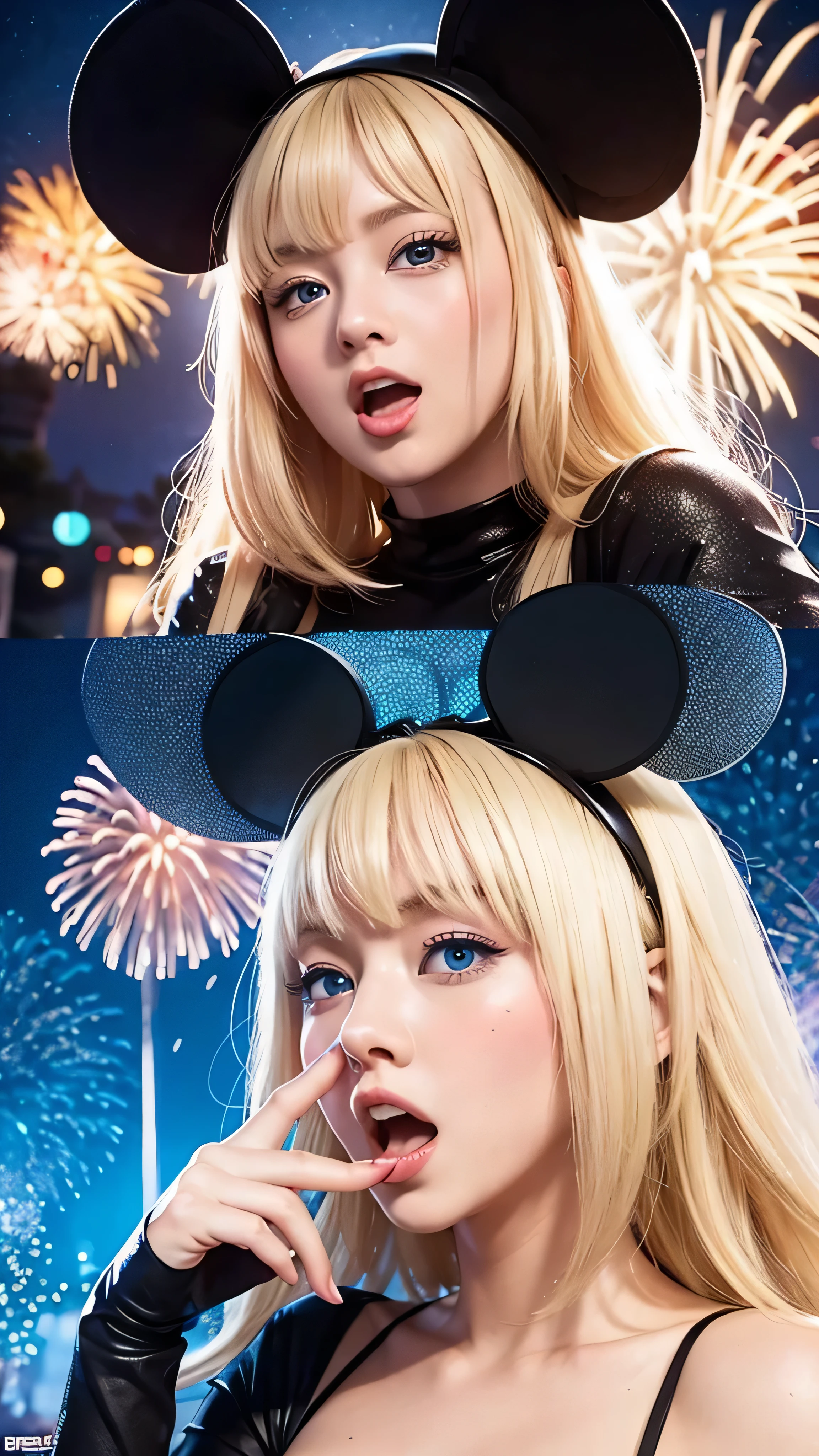 Busy Disney World、firework、Blonde、Big Tits、Blue eyes、High nose、Minnie Mouse、The most erotic sexual climax、Extremely detailed, including the number of fingers and fingertips