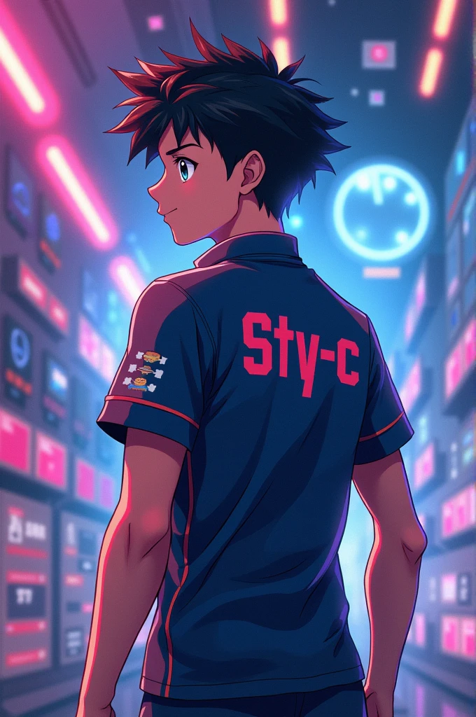 anime boy esport game with Sty-c written on his back