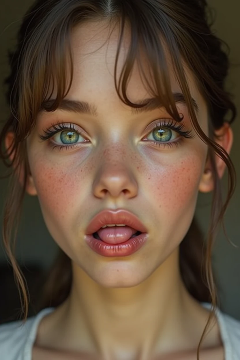 A cute girl with lots of cum in her mouth, detailed portrait, photo-realistic, beautiful detailed eyes, beautiful detailed lips, extremely detailed face and skin, long eyelashes, natural lighting, warm color palette, cinematic composition, highly detailed, hyper realistic, 8K, masterpiece