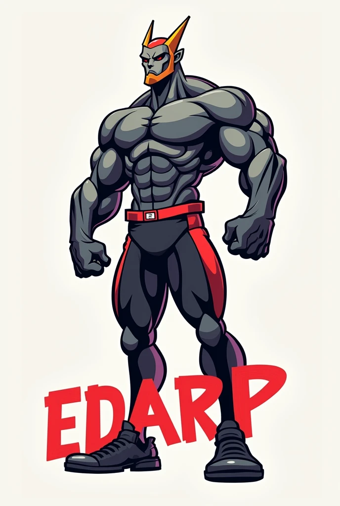 A somewhat strong, thin humanoid mascot with the name EDARP below it in red and white colors.