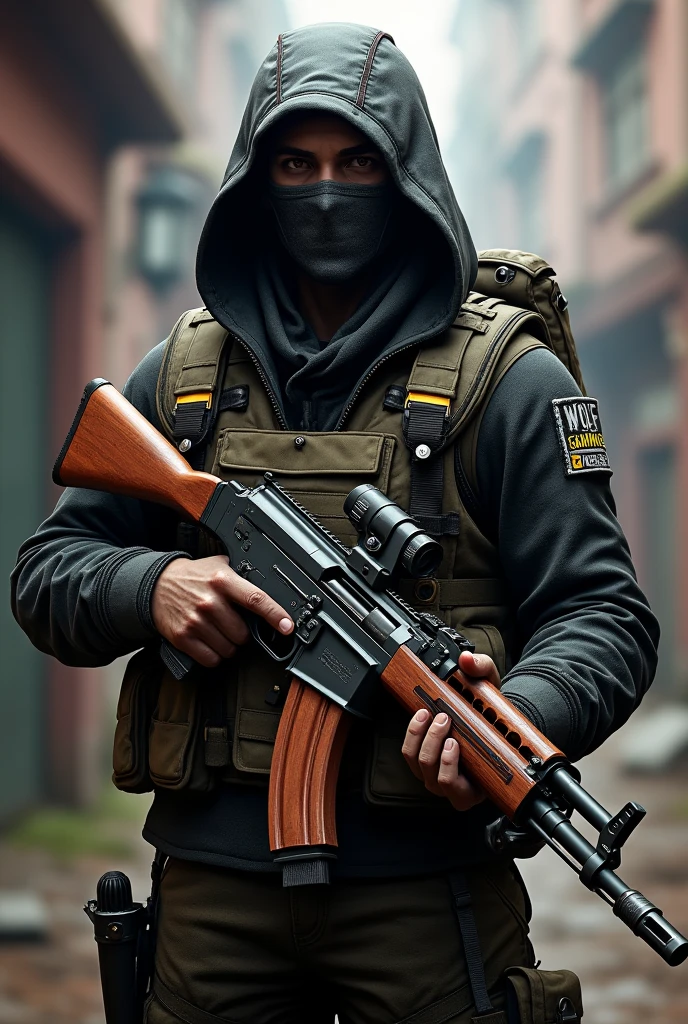 I want realistic DP for free fire and player holding a MP40 With Cobra skin level 8 And Wear the Cobra bundle with The Name: WOLF GAMING55