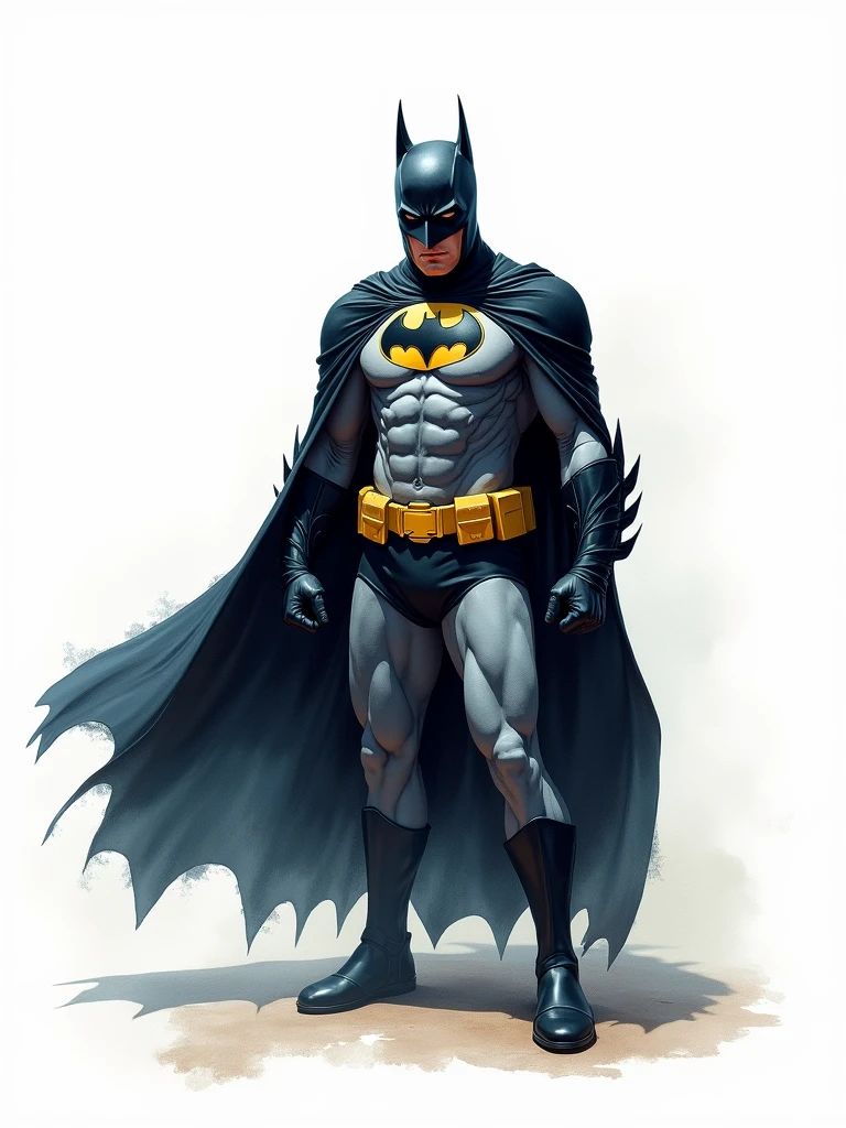 in watercolor style, batman, white background