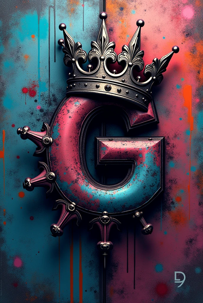 Create a logo for my brand
### **Image Description:**
1. **fund:**
- **Vibrant graphite:** The background is a vibrant graffiti wall, with a mix of urban colors like electric blue, rot, neon green and purple. Graffiti style can include tags and abstract designs that give a sense of energy and modernity..
2. **logo:**
- **Position:** Design-centric, standing out against the graffiti background.
- **Design do G:** The logo is a stylized “G”, in a bold, modern font. The color of the “G” can be white or a metallic color, like silver, to contrast well with the colored background.
- **tails:** About “G”, a graphite crown, made with details and textures that imitate the style of the graffiti in the background. The crown may have a contrasting hue, like gold or a mix of metallic colors, to stand out and convey a sense of royalty and exclusivity.
3. **Additional Detail:**
- **shadowing:** Add subtle shading and 3D effects to the “G” and crown to create depth and make the logo stand out.
- **Graphic elements:** Include small graphic details like paint splatters or brush strokes around the logo to integrate the design with the graffiti background and add dynamism..
This concept combines the urban and modern vibe of graffiti with the sophistication represented by the crown., creating a unique and striking visual identity for your clothing brand. If you can collaborate with a graphic designer, they will be able to transform this description into a visually striking image.