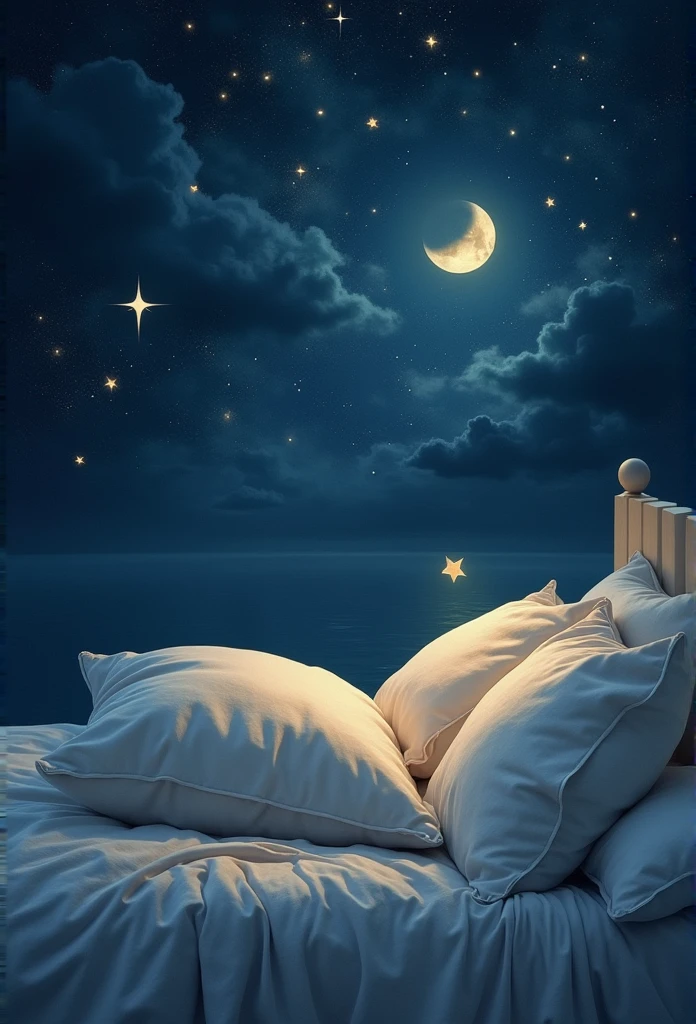 (Peaceful Dreams,夜のTranquility,Tranquility,peaceful sleep),(Highest quality,Very detailed,Realistic),(Painting),(Shining Star,Gentle moonlight),(Soft pillow,Comfortable bed,Dreamy atmosphere),(Tranquility,Luxurious sleep),(Peaceful and serene),(Subtle colors,Dark and warm tones),(Soft and diffuse lighting)