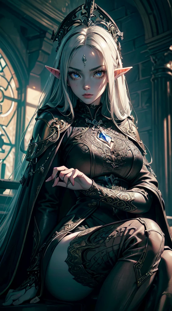 high details, best quality, 16k, [ultra detailed], masterpiece, best quality, (extremely detailed), dynamic angle, ultra wide shot, photorealistic, fantasy art, dnd art, dark fantasy art, realistic art, gothic art, GlowingRunes_red, NeroV2, an ultra wide, full body (intense details, Masterpiece, best quality: 1.5), picture of a female human (1.5 intricate details, Masterpiece, best quality) priestess of death ((pale white magical aura)), controlling a swirling magic (intense details, Masterpiece, best quality: 1.5), manipulating magical sigils (intricate details, Masterpiece, best quality: 1.5), human female, black hair, pale skin, long black hair with pale white aura, black hair with pale touch, azure eyes, pale eyes, intense eyes, ((glowing eyes: 1.5)), black dress (intense details, Masterpiece, best quality: 1.5), red cloak (intense details, Masterpiece, best quality: 1.5), high heeled boots, (intense details, Masterpiece, best quality: 1.5), fantasy dark temple background, ((death worship atmosphere)), high details, depth of field (intense details, Masterpiece, best quality: 1.5),best quality, highres, ultra wide angle. detailed yes, detailed hands, detaild face, elf girl
