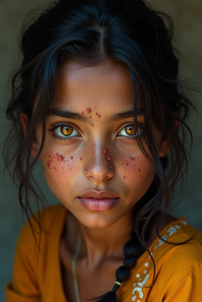Pakistani girl with yellow eyes black face with lot of pimple