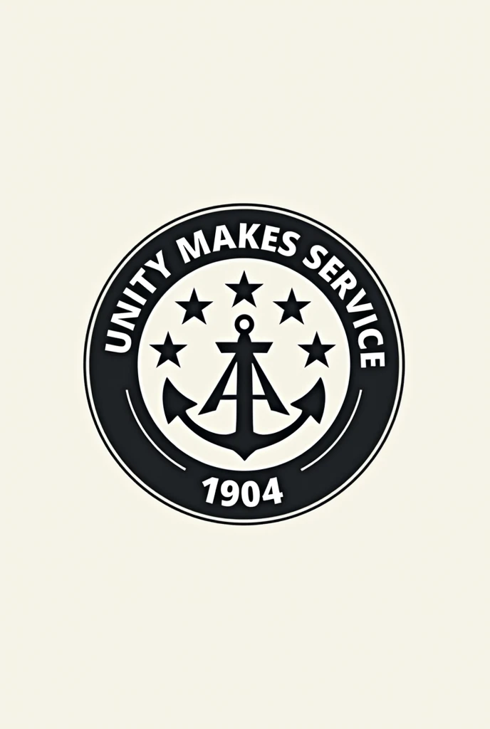 Make a circular logo with the motto "Unity makes service" with 5 stars and the year 1904