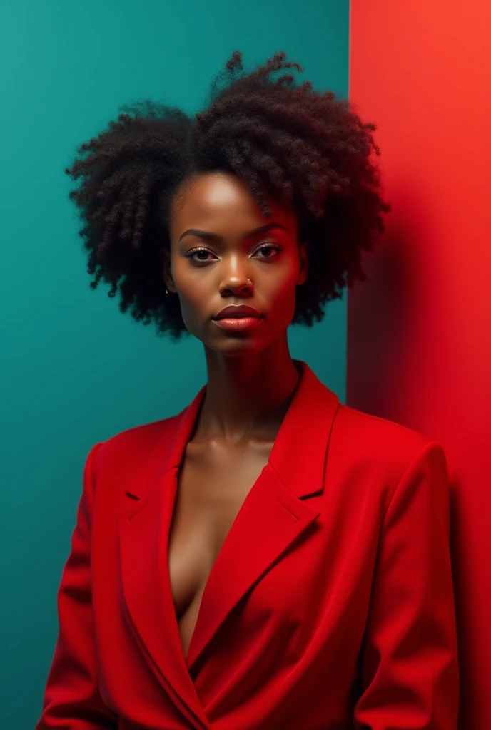 une femme en robe rouge posant pour une photo, a portrait, tendance sur la société cg, afrofuturisme, turquoise et rouge vénitien, Patrick Demarchelier, diablo 4 reine, détails exquis, buste avec un beau cou, éditorial officiel de Valentino, peau foncée avec une teinte bleue, jehan georges vibert, Contraste des couleurs, Brillant, Samburu, petit-fils de Benjamin, image publicitaire] --avec 9:16