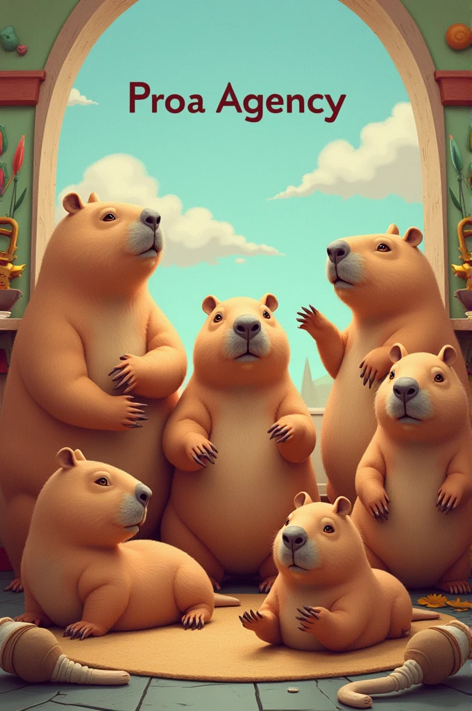 A group of capybaras that say Proa Agency