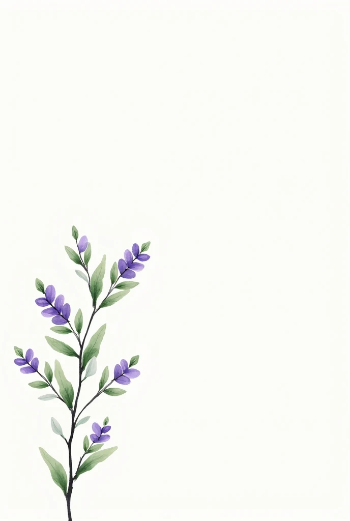 Backgroundless image with several branches with several ramifications with purple chotecitos and small, round, green sage-colored leaves, in watercolor technique. that looks leafy