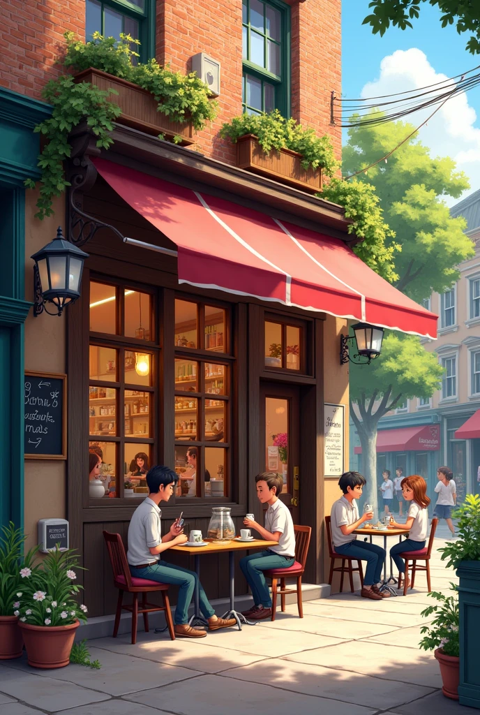 Cafe nestled on a busy street corner 