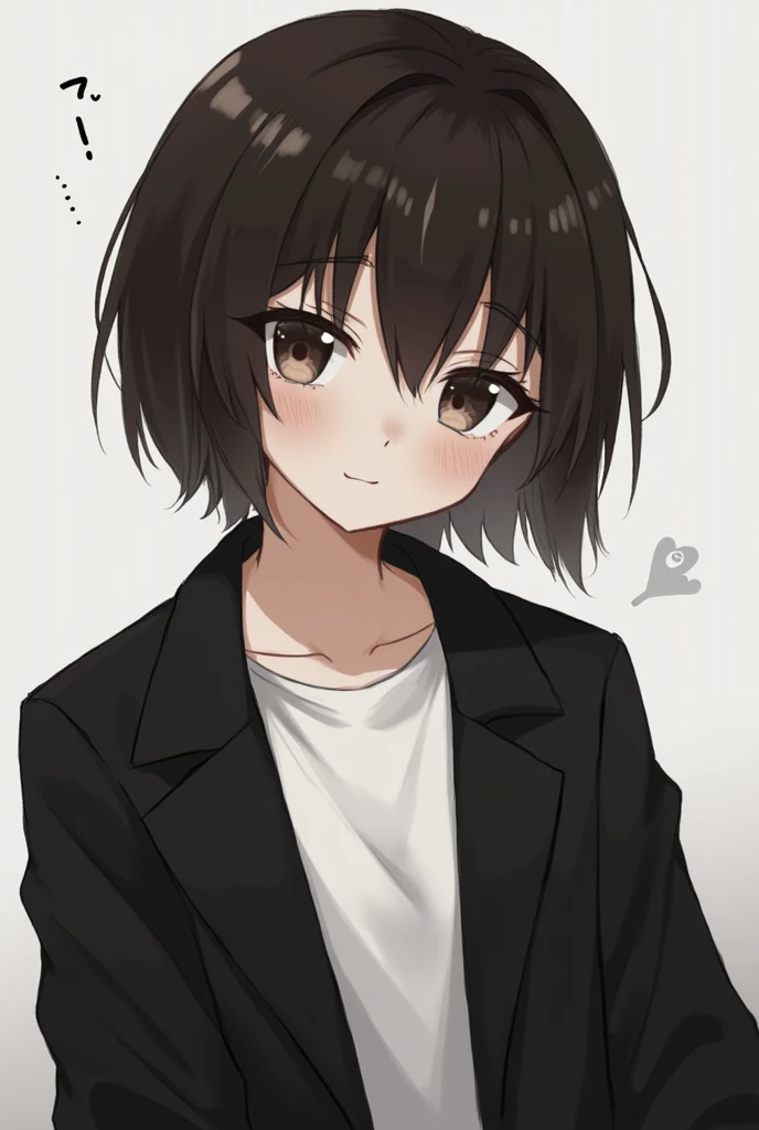 youth、Dark brown hair、Short Hair、Thick eyebrows、Hanging eyes、Black coat、White innerwear、Expressionless