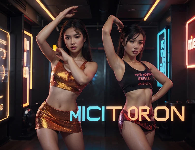 (1girl,2girls,beautiful asian women,hot asian women,women in mini dresses,women in tank tops,sensual dance,dancing,club scene,bold typography,slay,typography poster,high quality,extremely detailed,cinematic lighting,hyper realistic,photorealistic,8k,masterpiece)
