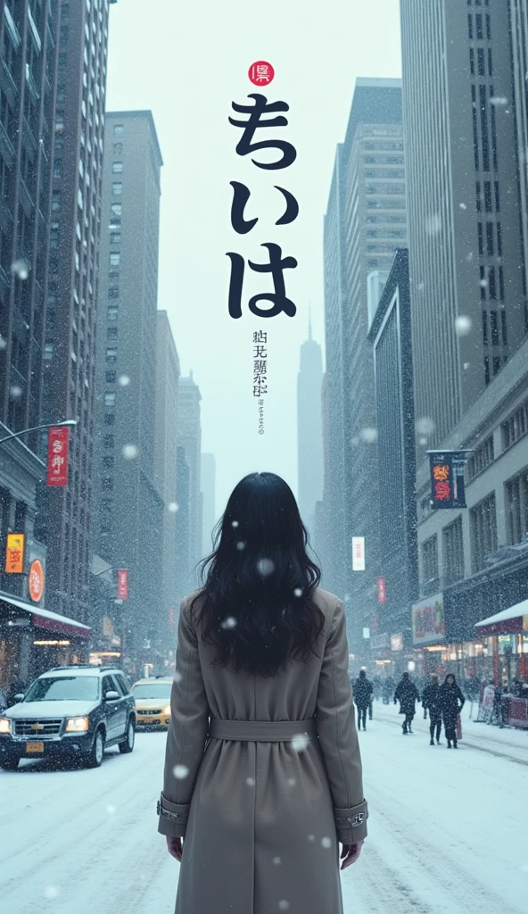 A poster of a woman standing in a city where it is snowing、 in Japanese"If it&#39;s what I have" It is written in large letters in the center,