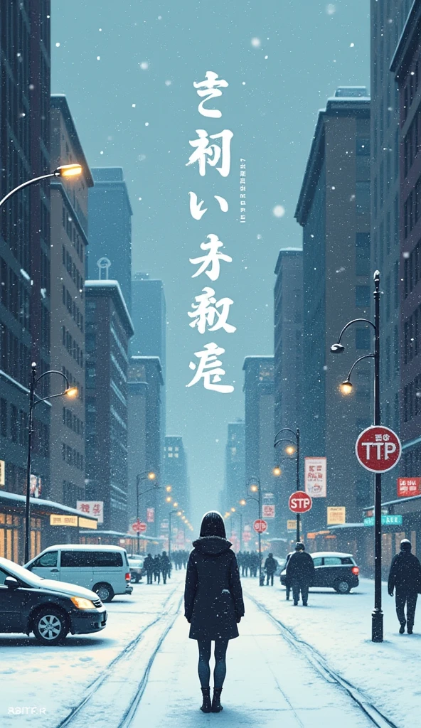 A poster of a woman standing in a city where it is snowing、 in Japanese"If it&#39;s what I have" It is written in large letters in the center,