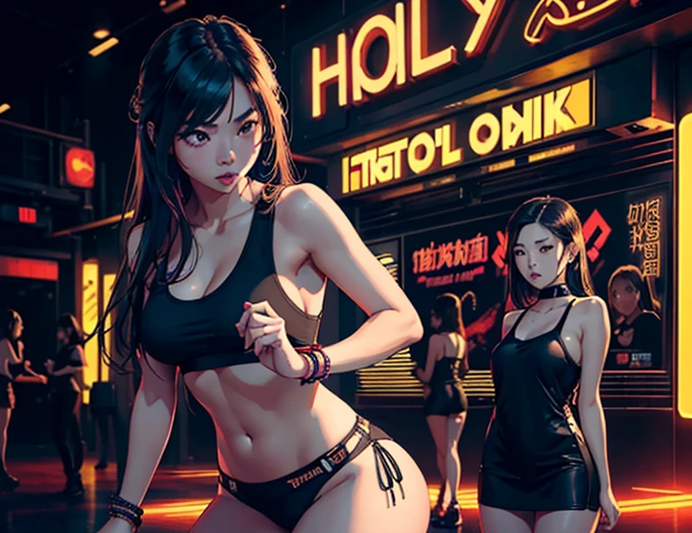 (1girl,2girls,beautiful asian women,hot asian women,women in mini dresses,women in tank tops,sensual dance,dancing,club scene,bold typography,slay,typography poster,high quality,extremely detailed,cinematic lighting,hyper realistic,photorealistic,8k,masterpiece)
