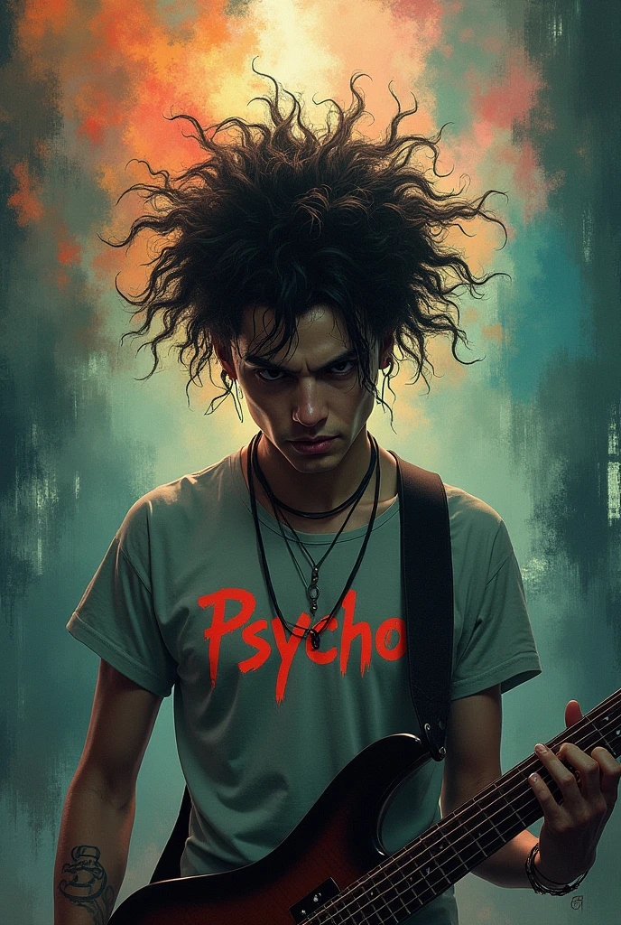 A musician with a shirt that says Psycho