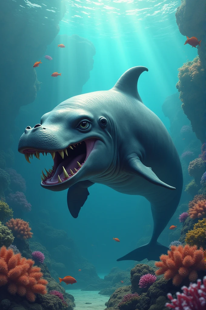 A dolphin with a hippopotamus&#39; head and a dolphin&#39;s mouth