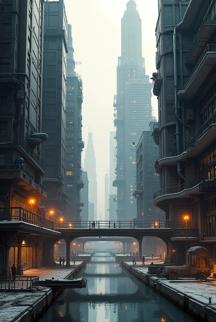 Futuristic city engraved in glich style