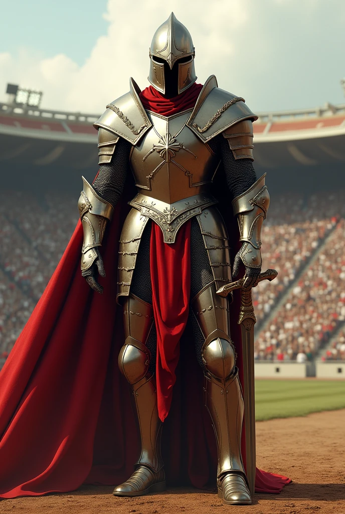 Generate an image of a suit of armor using the following description from the Bible:
Stadium, Well, firms, having your loins girded with truth, and dressed in the breastplate of righteousness, and having shod your feet with the preparation that comes from the gospel of peace. above all, Take up the shield of faith, with which you can extinguish all the fiery darts of the evil one. And take the helmet of salvation, and the sword of the Spirit, which is the word of God;