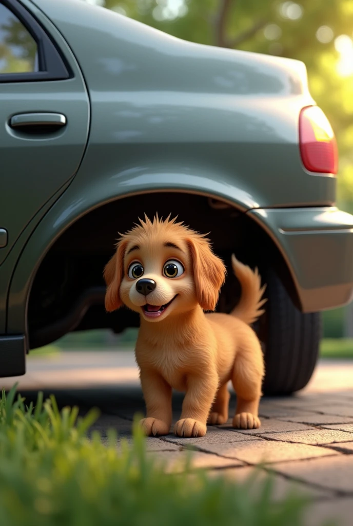 A dog under car