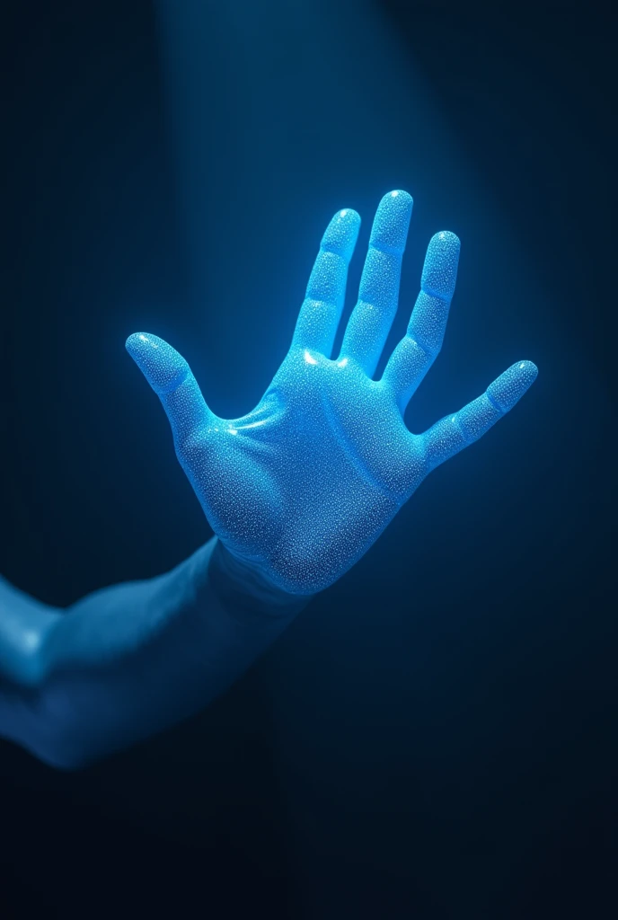 blue hologram raising his hand