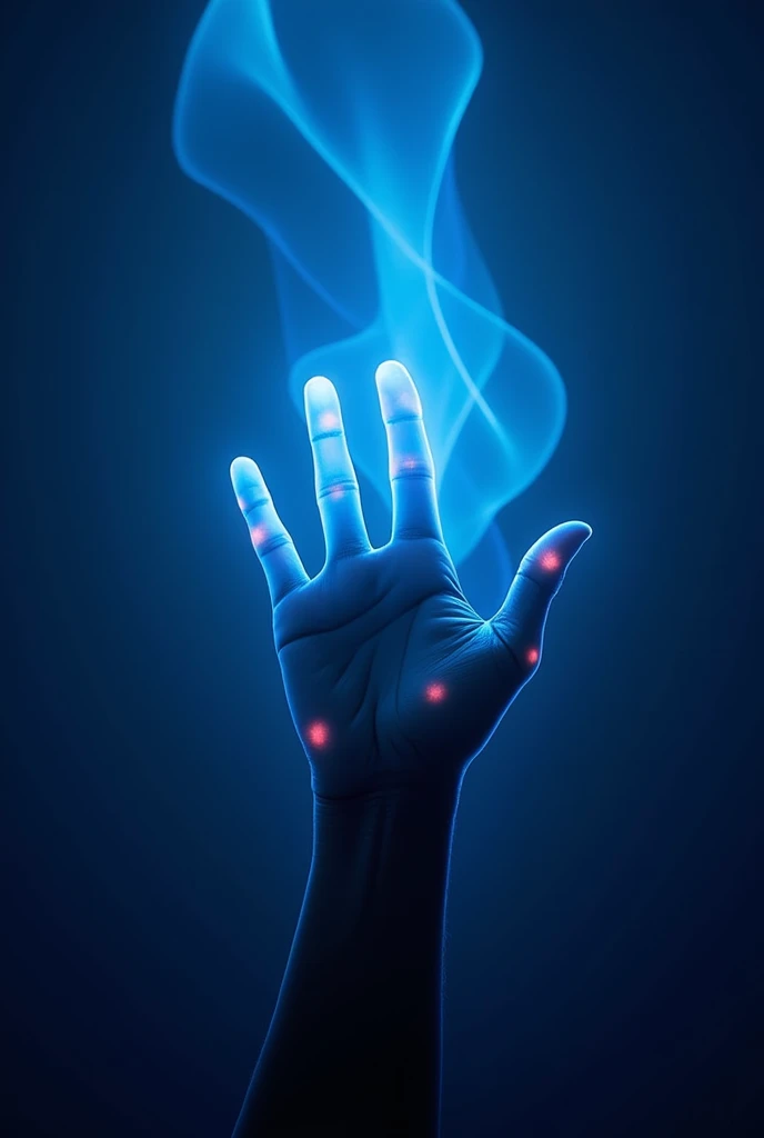 blue hologram raising his hand